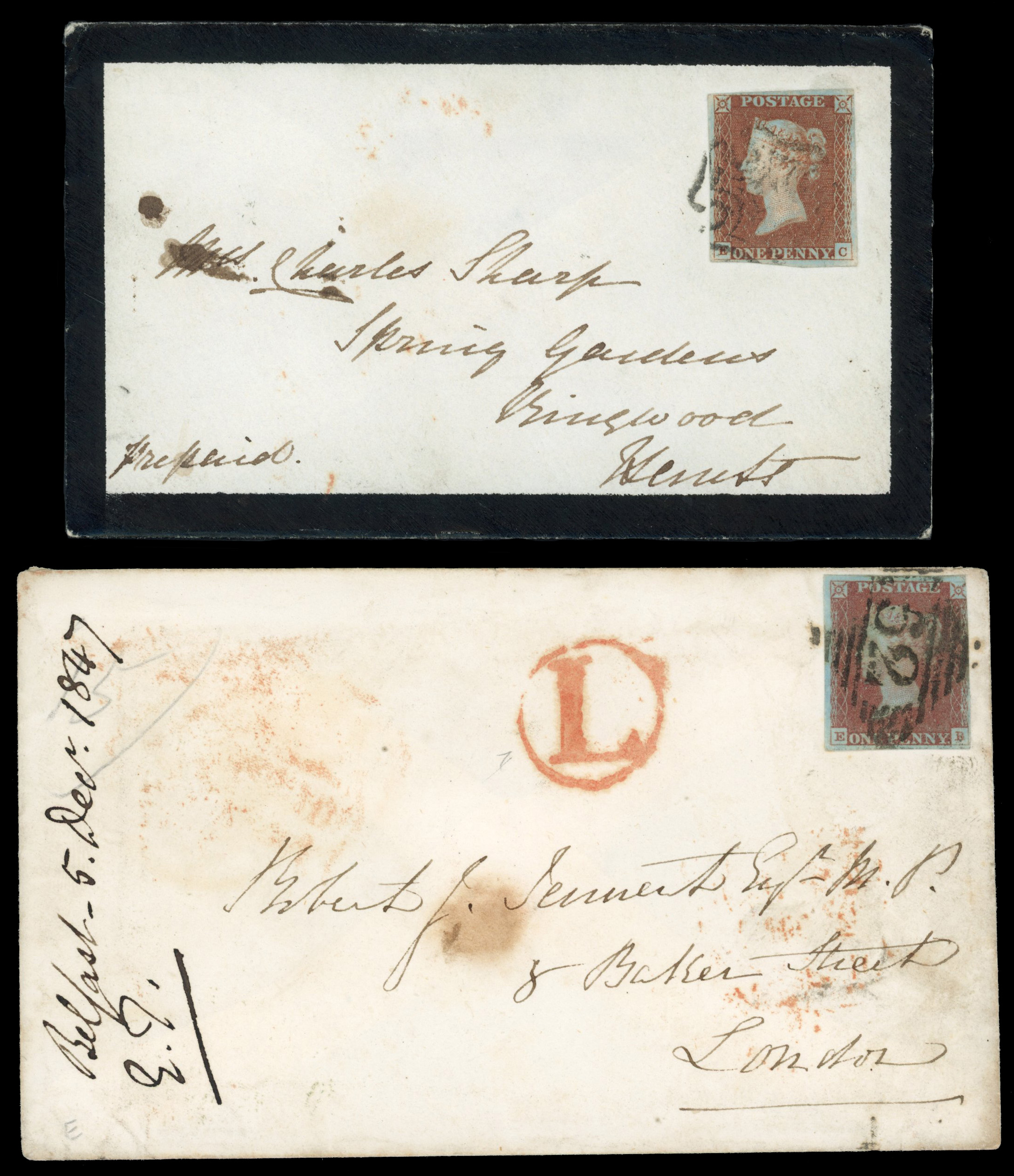 GB 1841-53 1d pair of covers to Ringwood and London