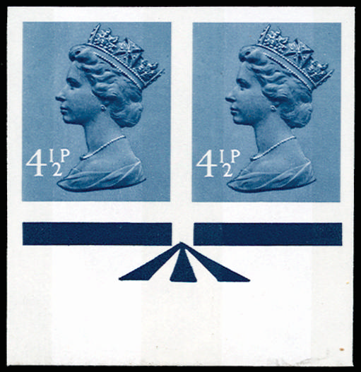 GB 1973 4½p Grey-blue (2 bands). Superb unmounted o.g bottom marginal horizontal pair of imperforate im… SGX865var