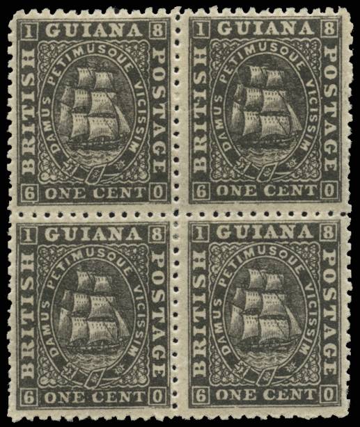 BR GUIANA SG 66 1863-76 1c P12½-13 B4 o.g.