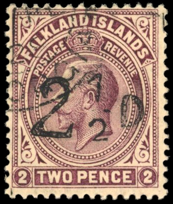 Falkland Islands SG 115 1928 2½d on 2d South Georgia provisional used