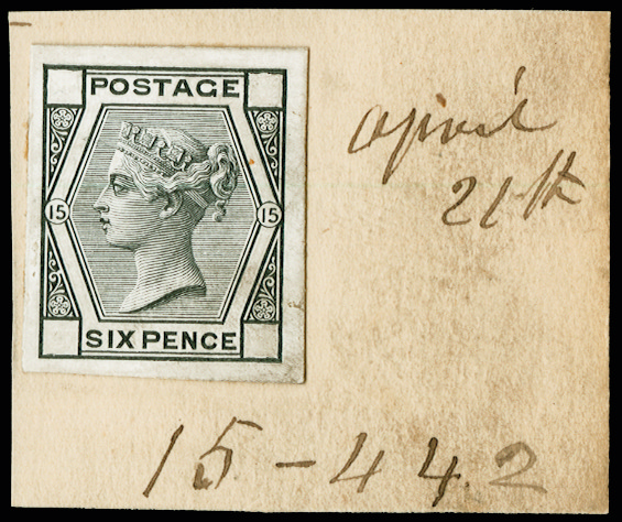 GB  SG147var  1874 6d Die proof Pl.15. in Black on white car