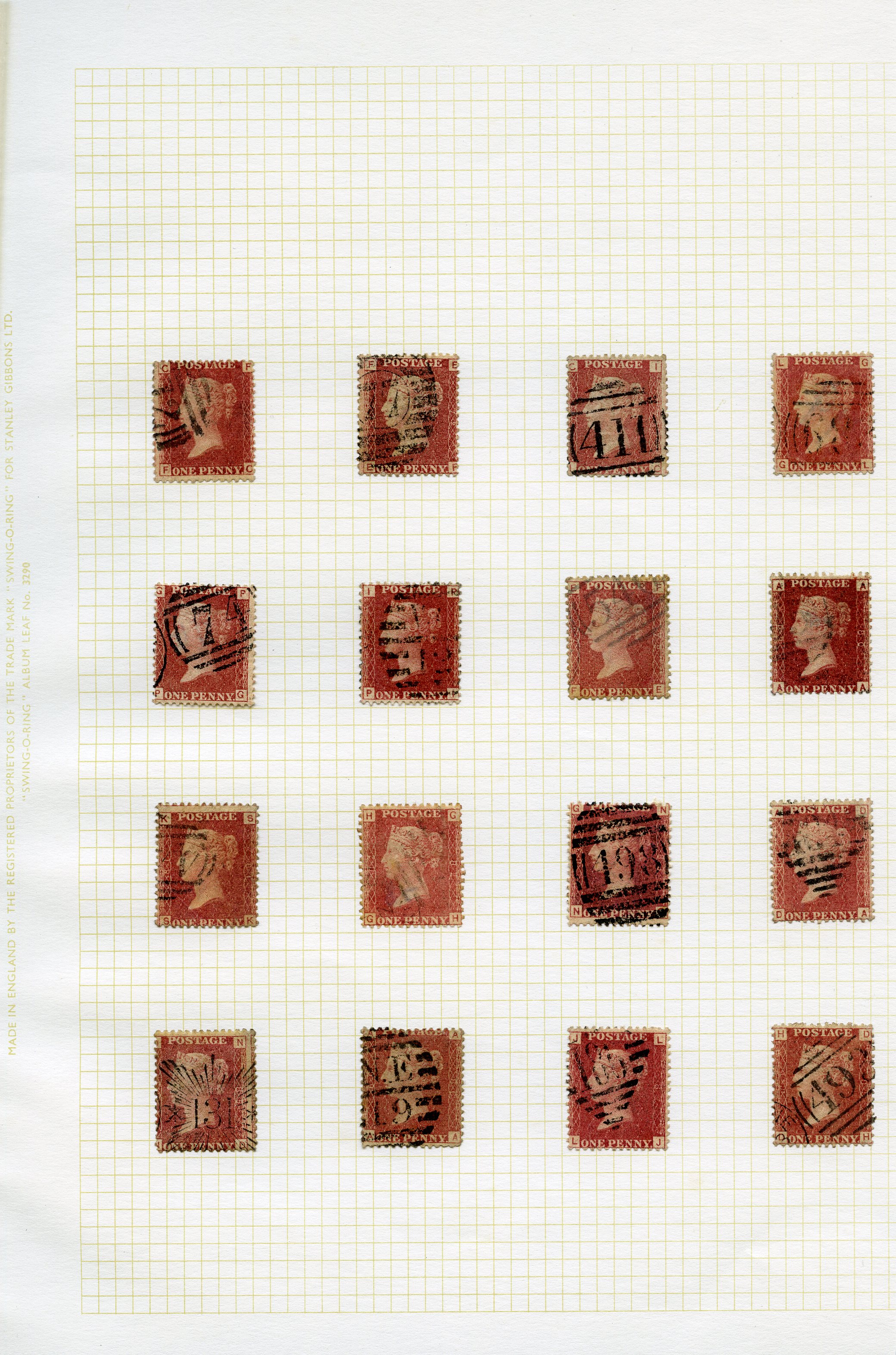 1864-1879 1d rose-red Plates 71-225, used...
