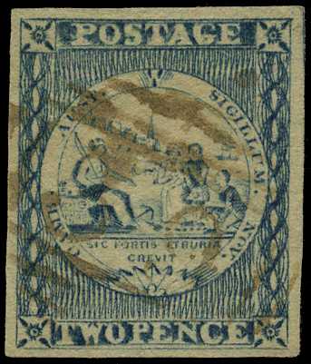 1850 2d dull blue, later impression (no...