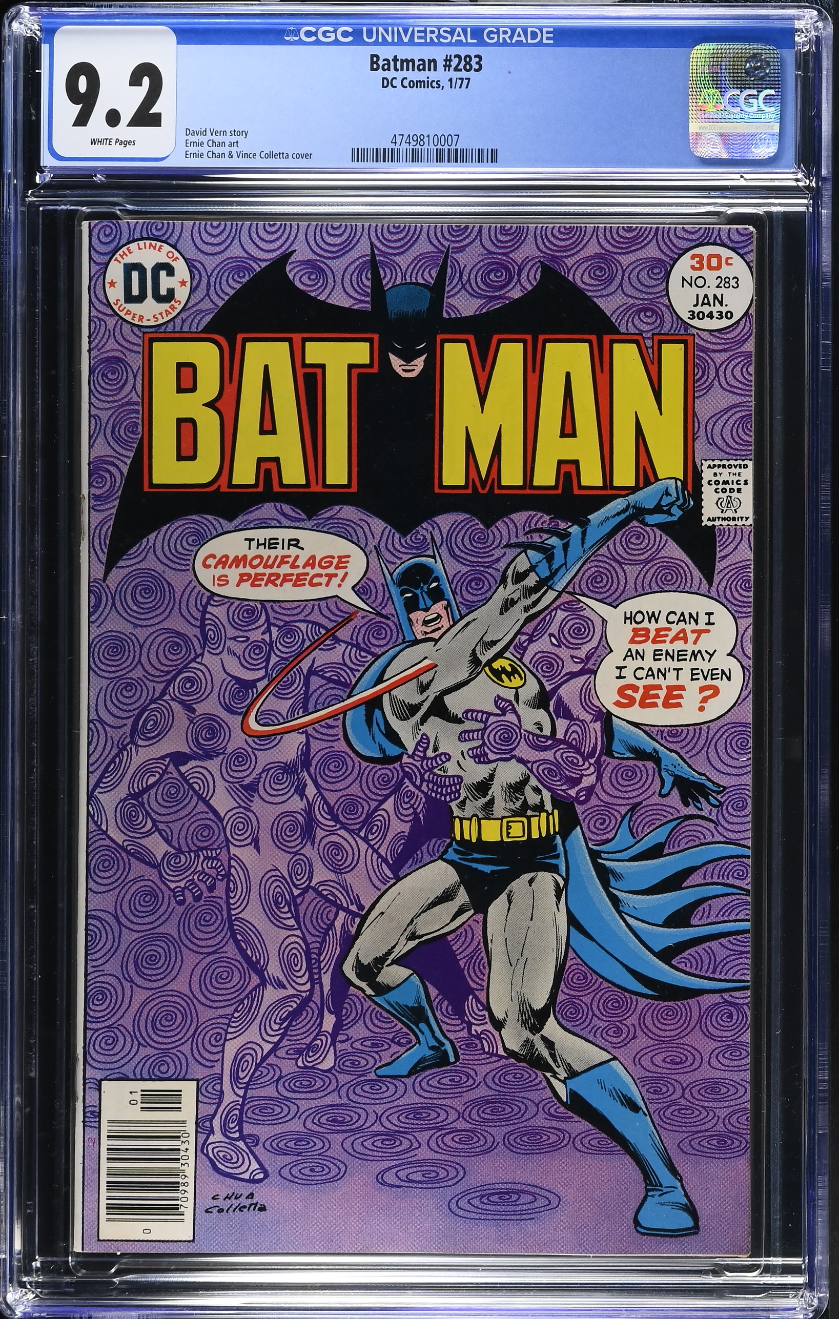 Batman #283 CGC 9.2 Cover by Ernie Chan & Vince Colletta (DC Comics, 1977) White Pages