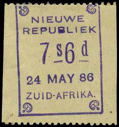 NEW REPUBLIC SG 20 var 1886-87 7s6d VIOLET ON YELLOW VAR IMPERF VERT LPOG