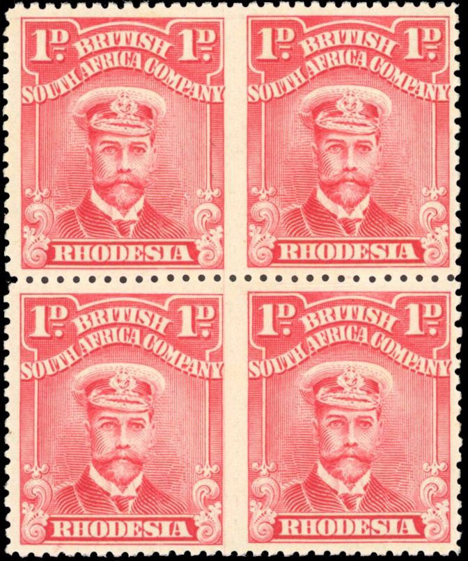 Rhodesia SG 190a 1d imperf between block mint