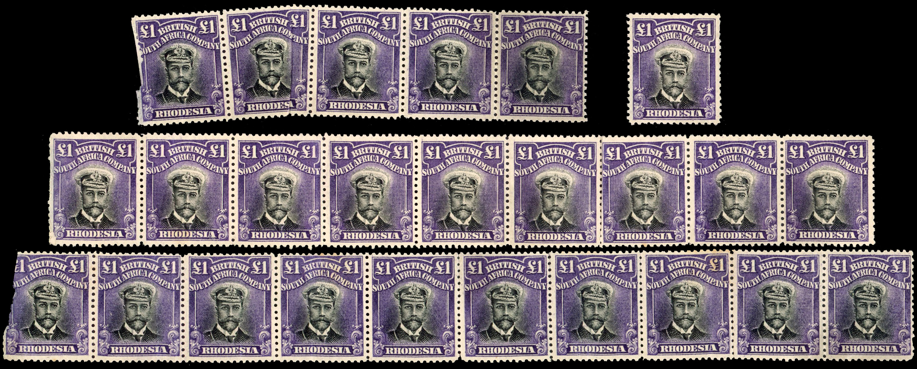 Rhodesia SG 243 £1 x 25 in mint strips and single