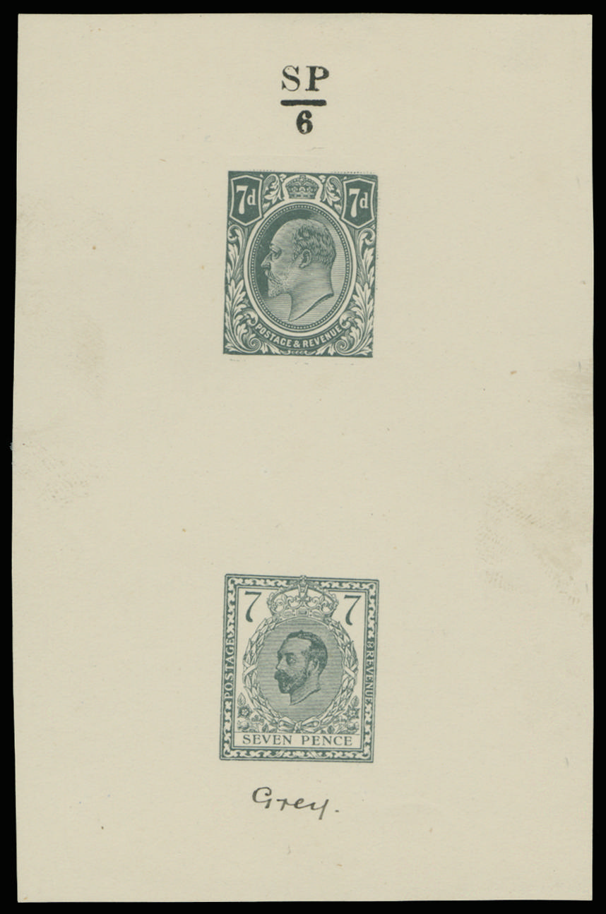 Great Britain 1911 7d Grey colour trials in Edwardian colours. A very fine pair of se-tentant colour trials of the…