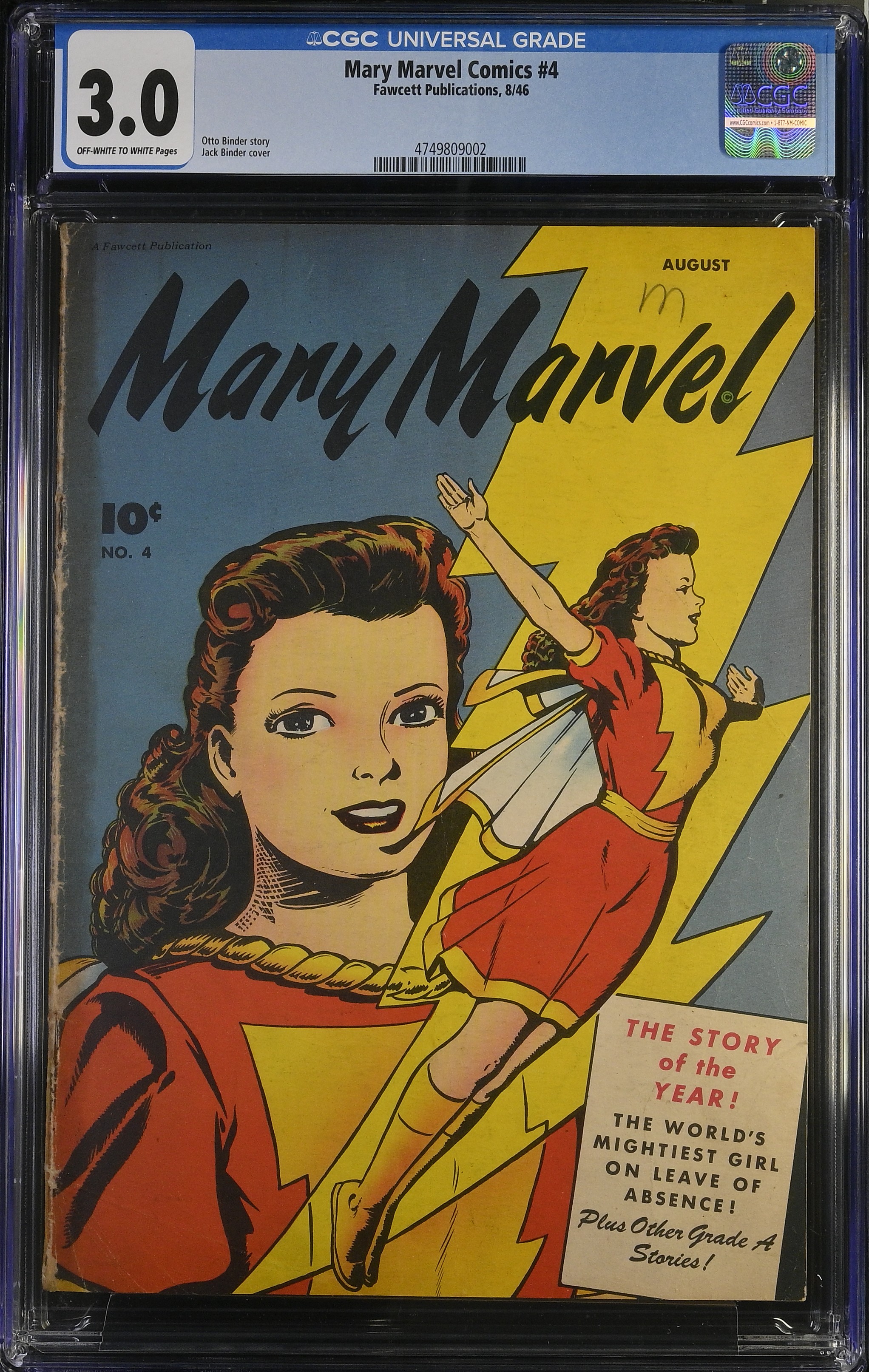 Mary Marvel Comics #4 CGC 3.0 (Fawcett Publications, 1946) Off-White to White Pages