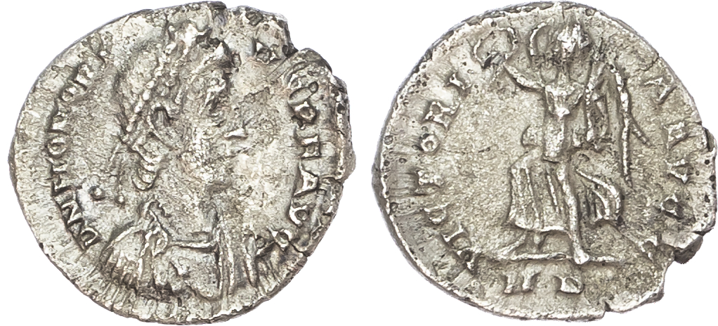 Honorius (AD 393-423) AR Half Siliqua, Milan, AD 402-423, 1.16g. 