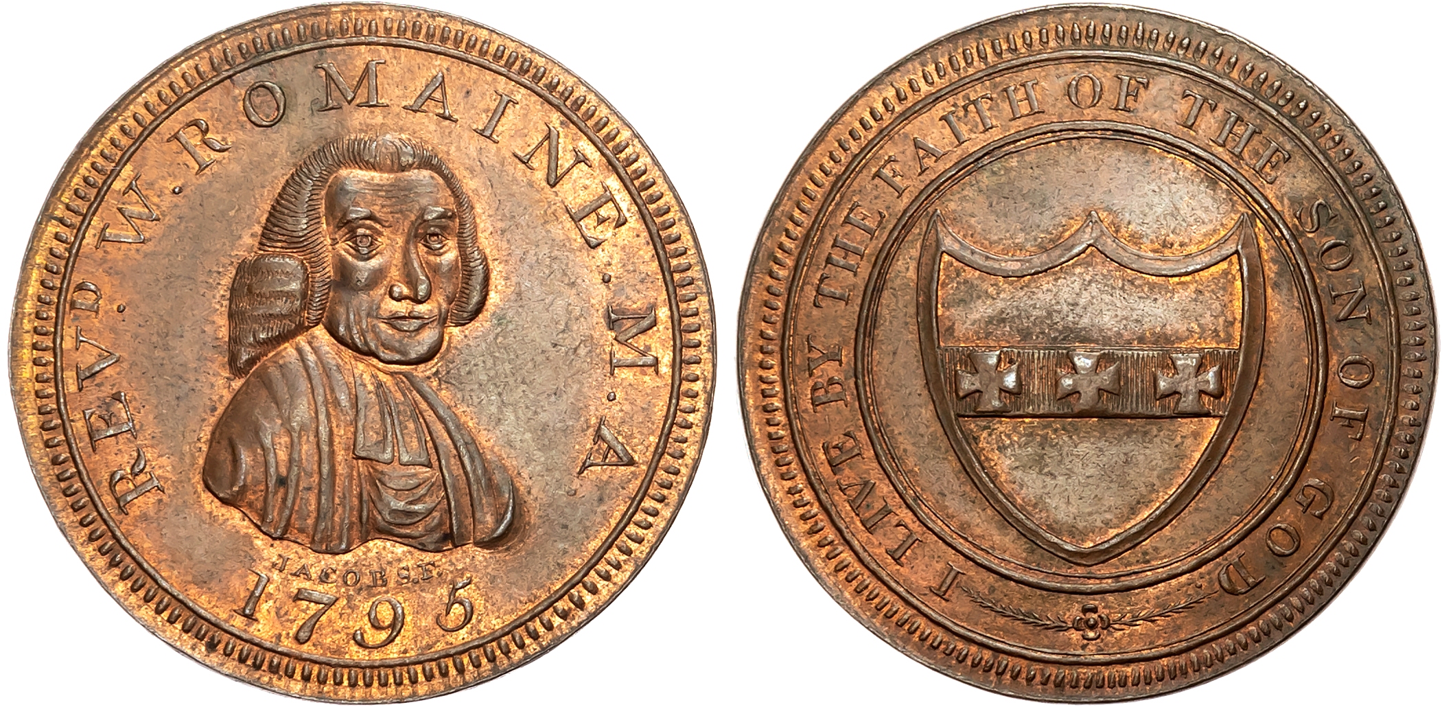 London, National Series , Skidmore’s Rev. Romaine Halfpenny 1795, Bust half right of cleric half facing, rev. Romaine f …