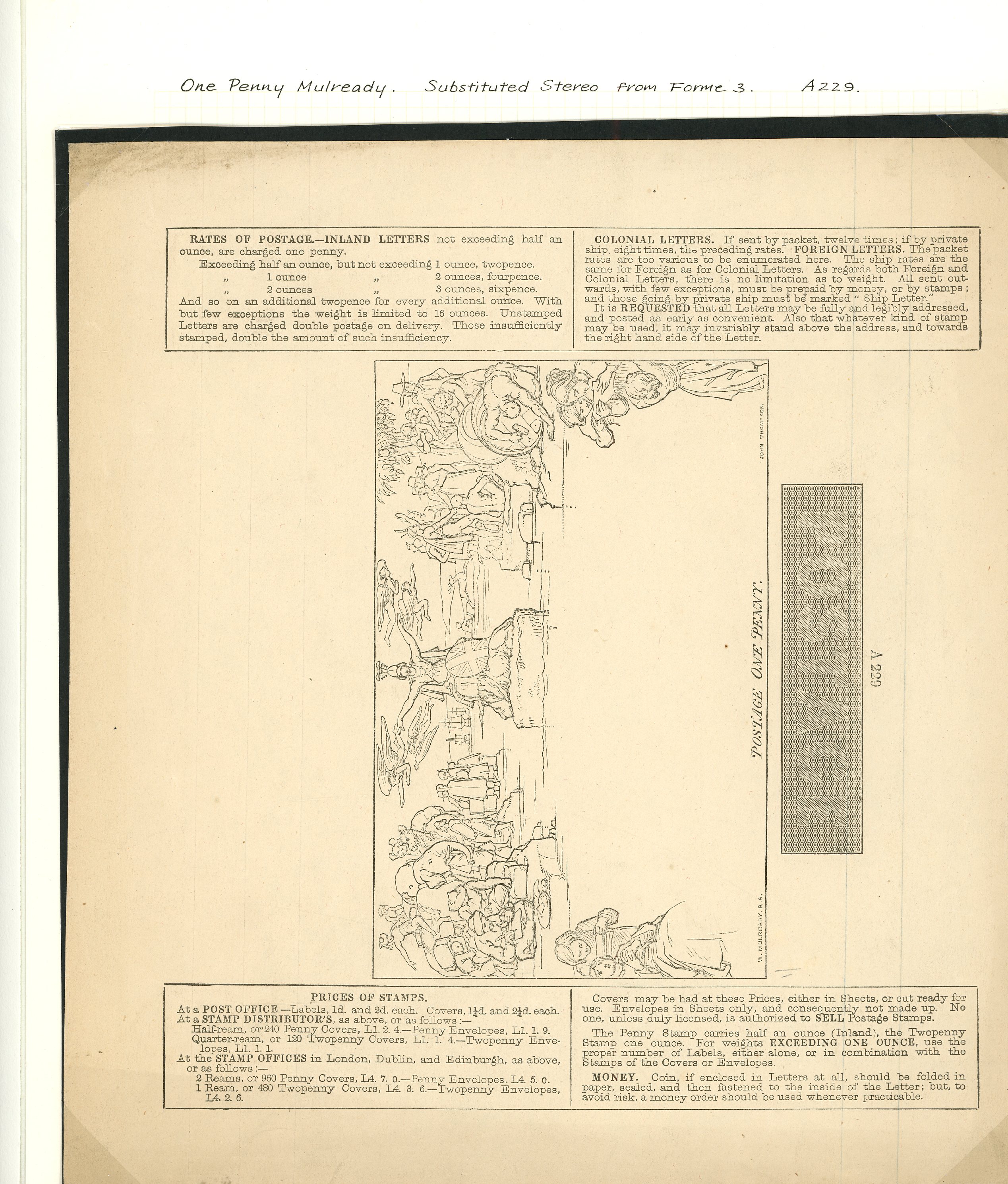 1840 1d Mulready Lettersheet Forme 3 Stereo A229.