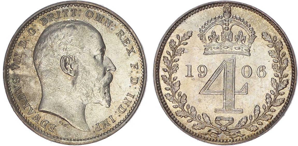 Edward VII (1901-1910) Maundy Set, 1906, Fourpence, Threepence, Twopence, Penny.