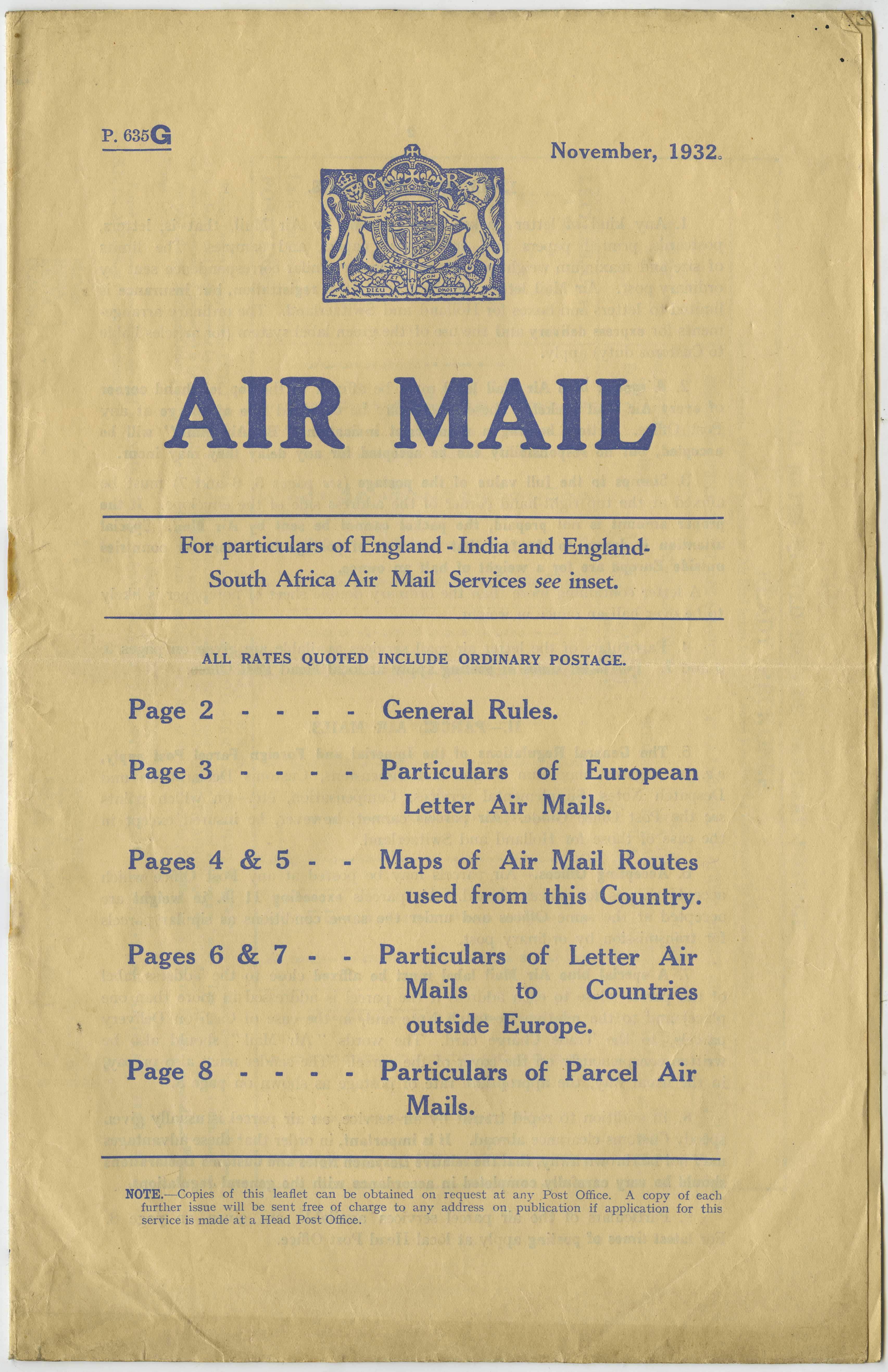 EPHEMERA: 1932 (Nov) 'AIR MAIL' four...