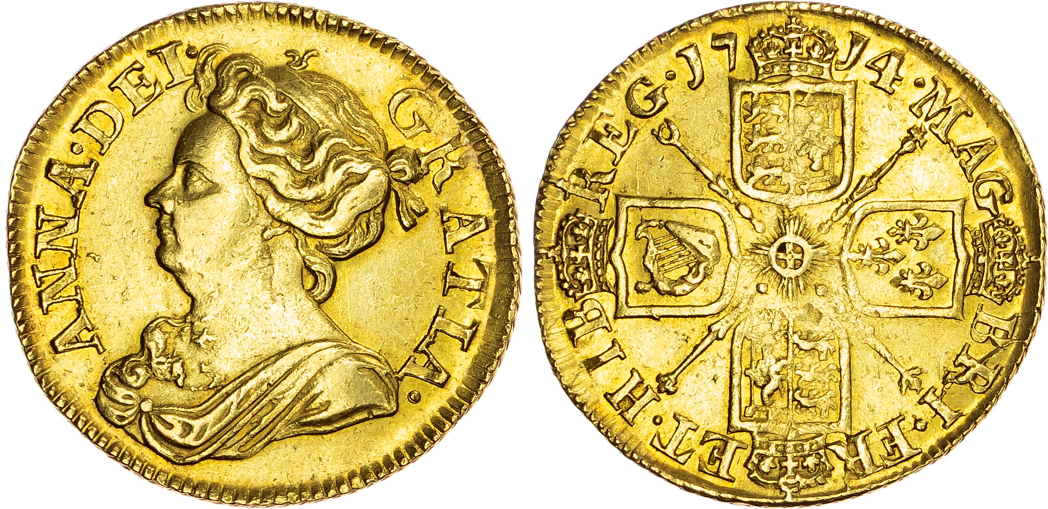 Anne (1702-1714), AV Guinea, 1714.