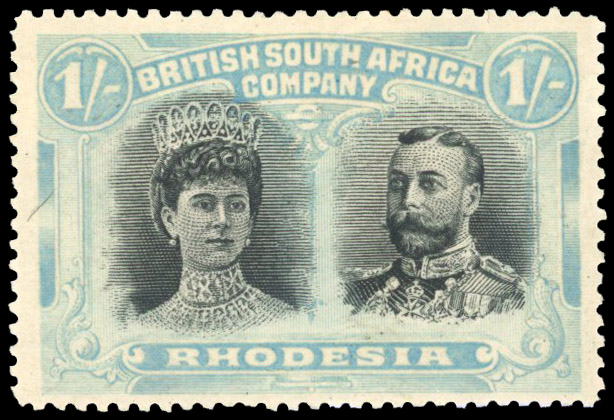 Rhodesia 1910-13 1s black and blue-green perf 15