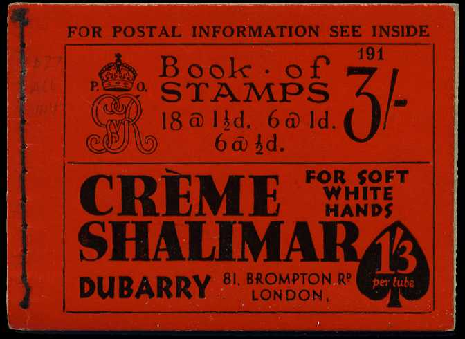 1930 (May) 3/- booklet (#191), variable...