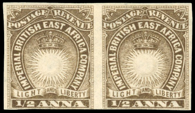 British East Africa SG 4a 1890 ½a dull brown imperforate horizontal pair mint