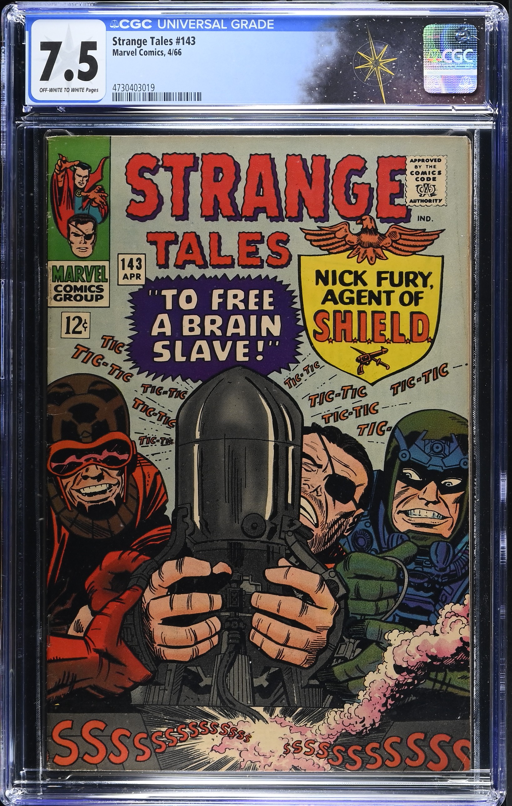 Strange Tales #143 CGC 7.5 Cover by Jack Kirby "To Free a Brain Slave" (Marvel Comics, 1966) Off-White to White Pages