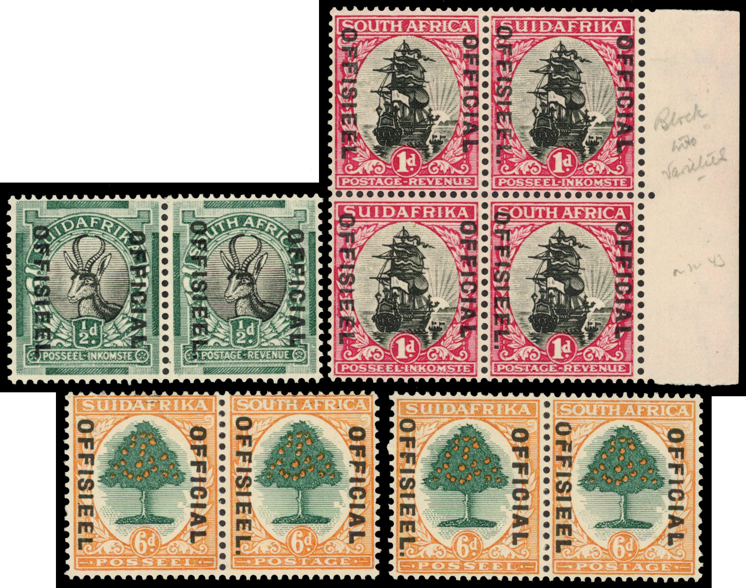 South Africa 1930-47 official group of Stop varieties