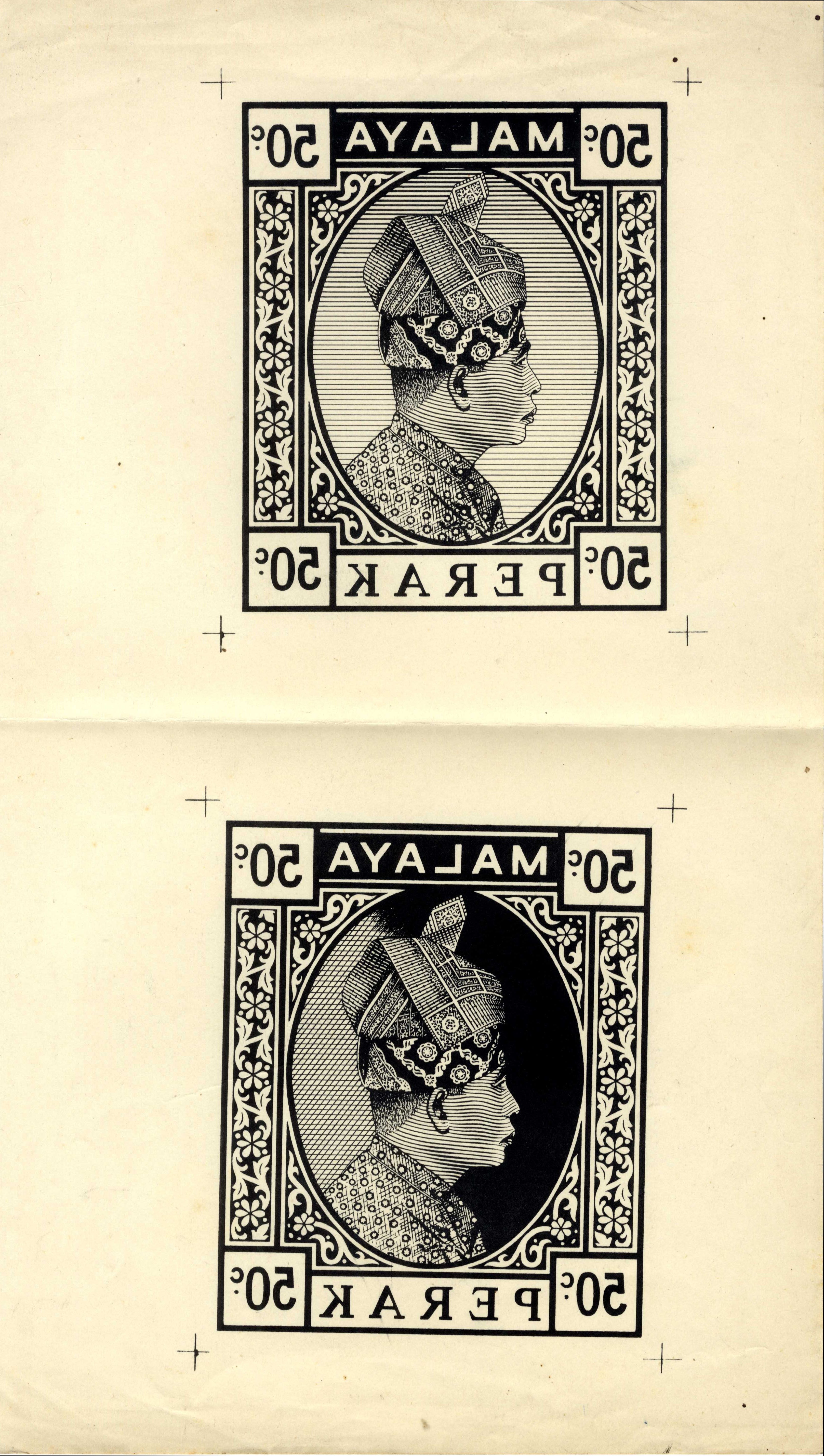 1933-34 Survey Department essay in black on wove paper, 50c Sultan Iskandar facing right, enlarged