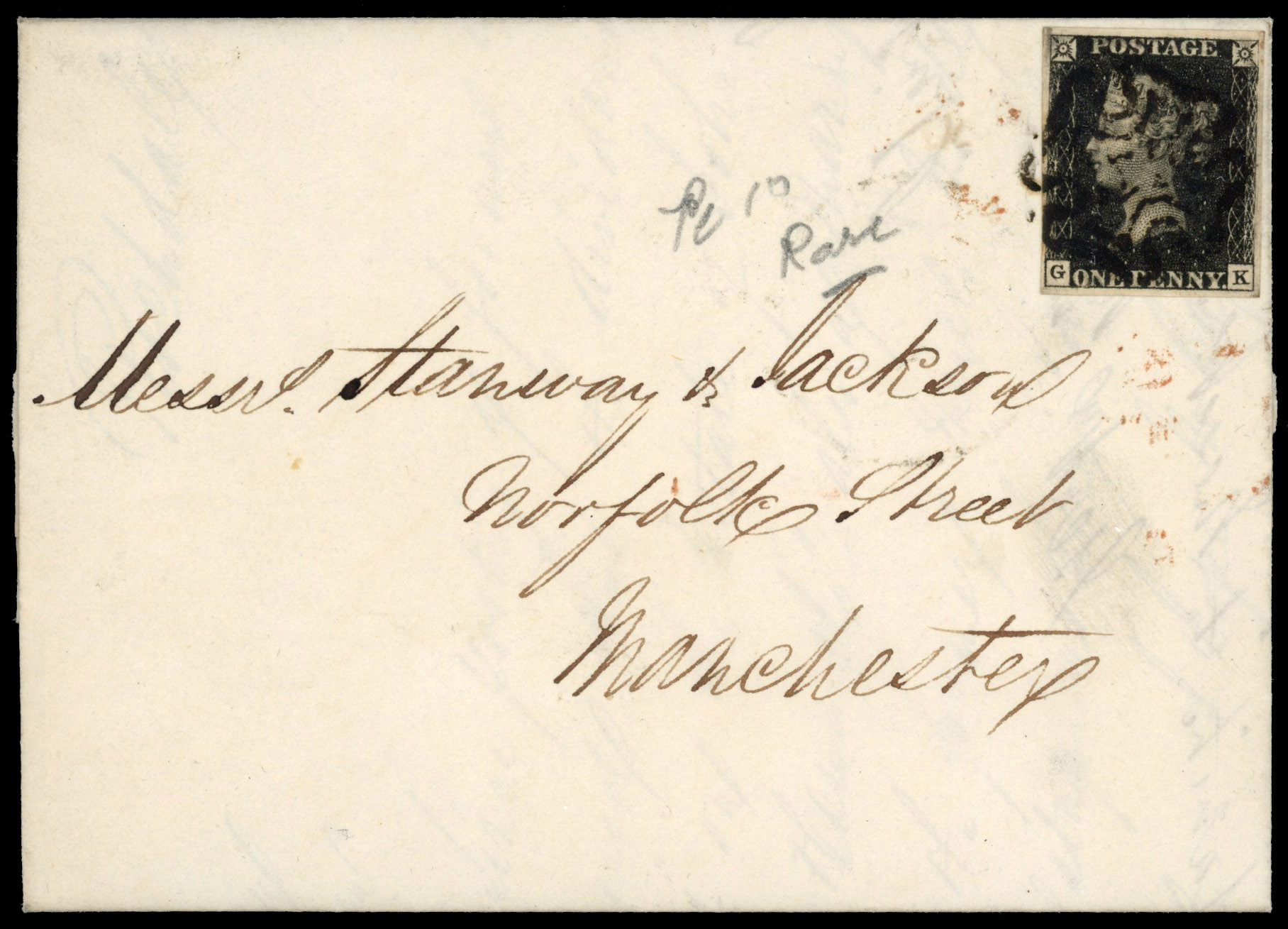 GB 1d black Plate 10 on 1841 cover