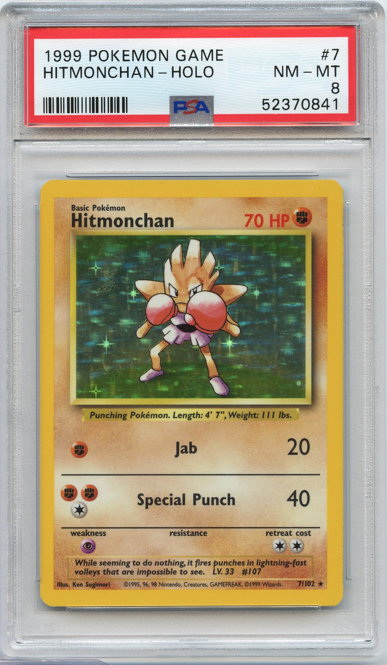 PSA 8 Hitmonchan #7 Holo Base Set