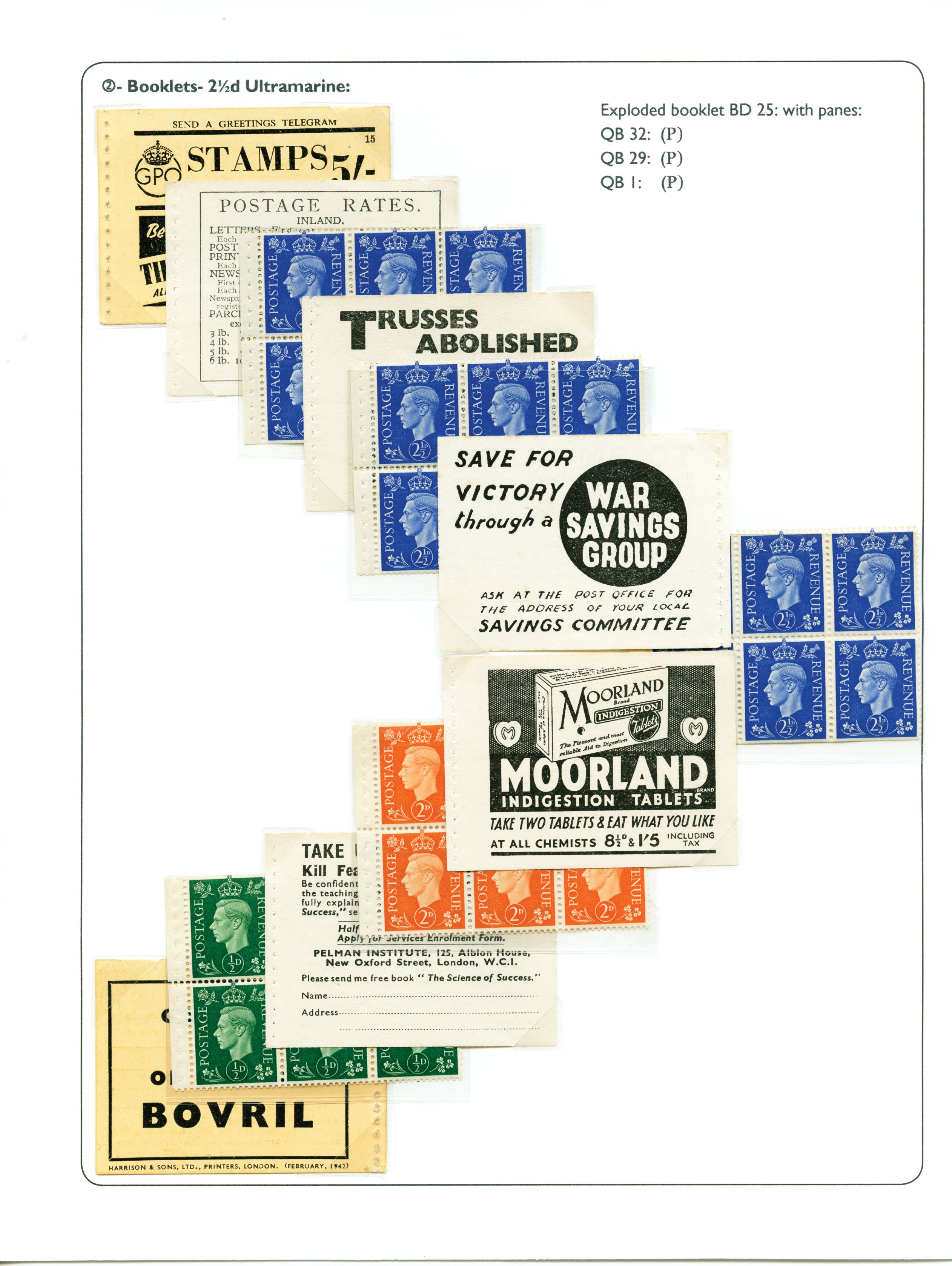 1940 5s Booklet (Edition No. 15). Very fine exploded example mounted on album page for display including the cover and all...