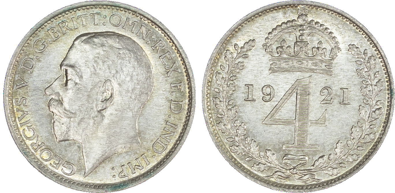George V (1910-36), Maundy set, 1921, second coinage [1920-27], bare head of King left, with raised BM for Bertram Mackennal
