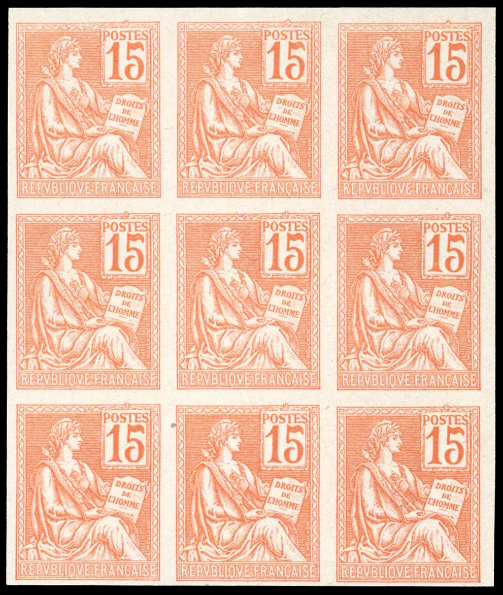 France 1900 15c imperf block of 9