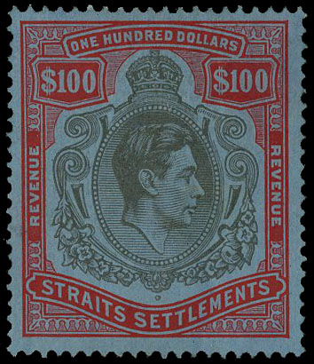 Straits Settlements KG VI $100 Revenue mint