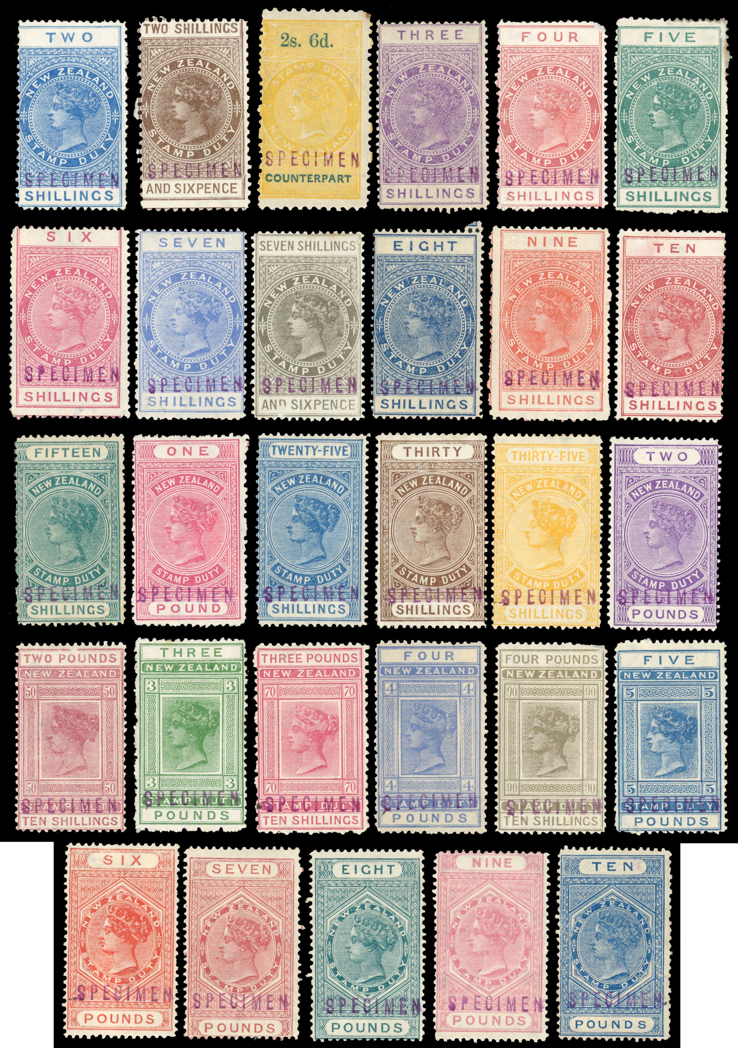 New Zealand Revenue Postal Fiscal Long type PRESENTATION SPECIMEN set to £10