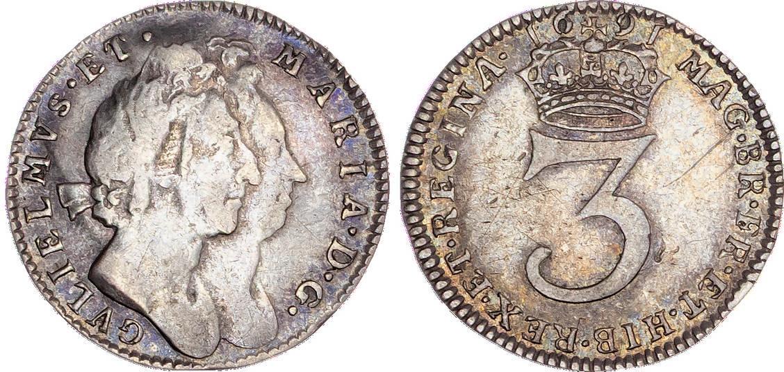 William and Mary (1689-1694), AR Threepence, 1691.