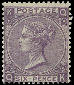 1865 6d lilac Pl.5 (Wmk Emblems).