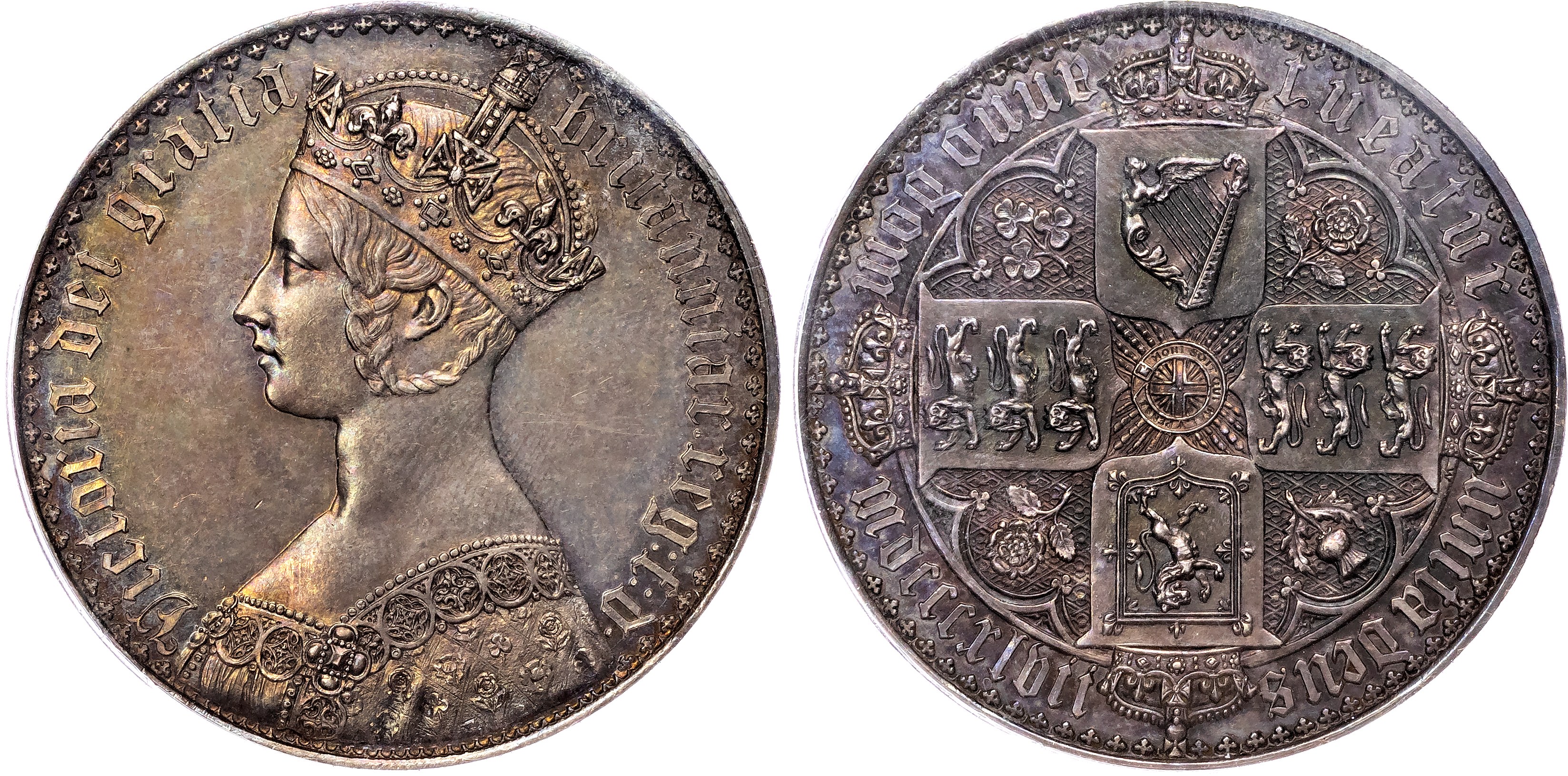 Victoria (1837‐1901), AR Proof ‘Gothic’ Crown, 1847 mdcccxlvii UNDECIMO. PCGS PR63