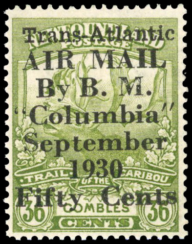 Newfoundland 1930 Air 50c on 36c Columbia