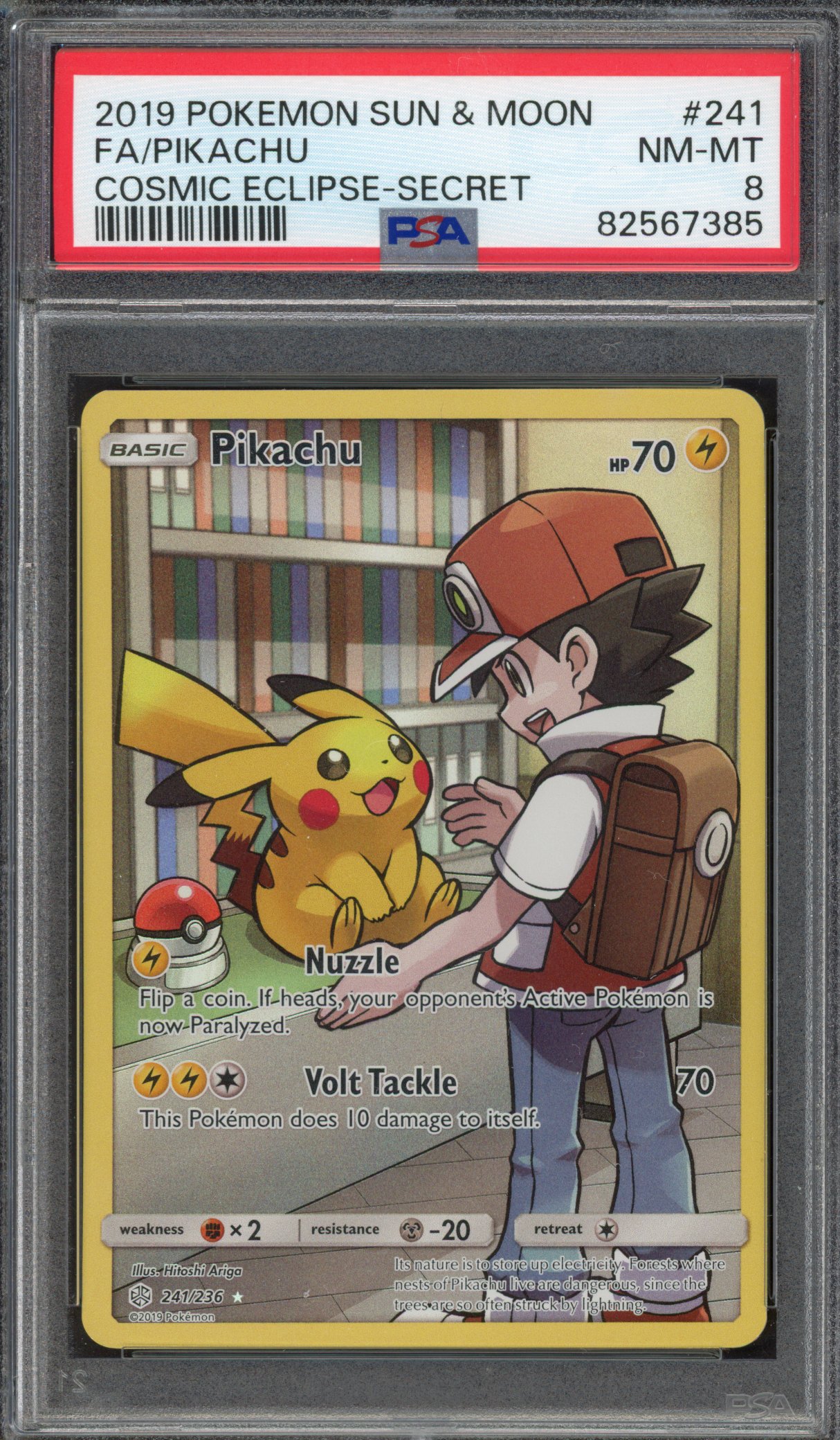 Pokémon TCG - PSA 8 Pikachu Full Art Secret Rare - Cosmic Eclipse #241