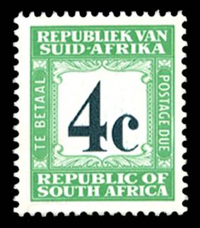 SOUTH AFRICA SG D62c 1967-71 4c WMK RSA AFRIKAANS ON TOP U/M