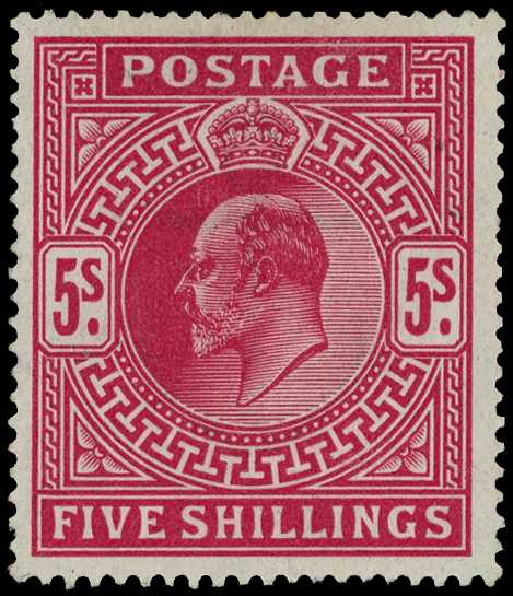 1902-12 5/- deep bright carmine, unmounted...