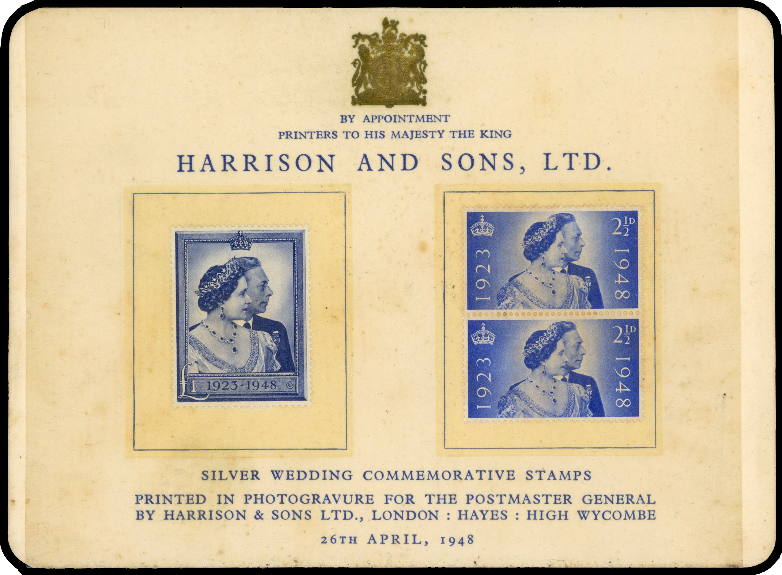 1948 2½d & £1 Royal Silver Wedding. presentation cards