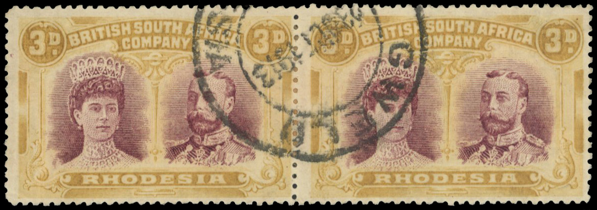 GWELO DC 23 OCT 1913 on 3d perf 15 pair