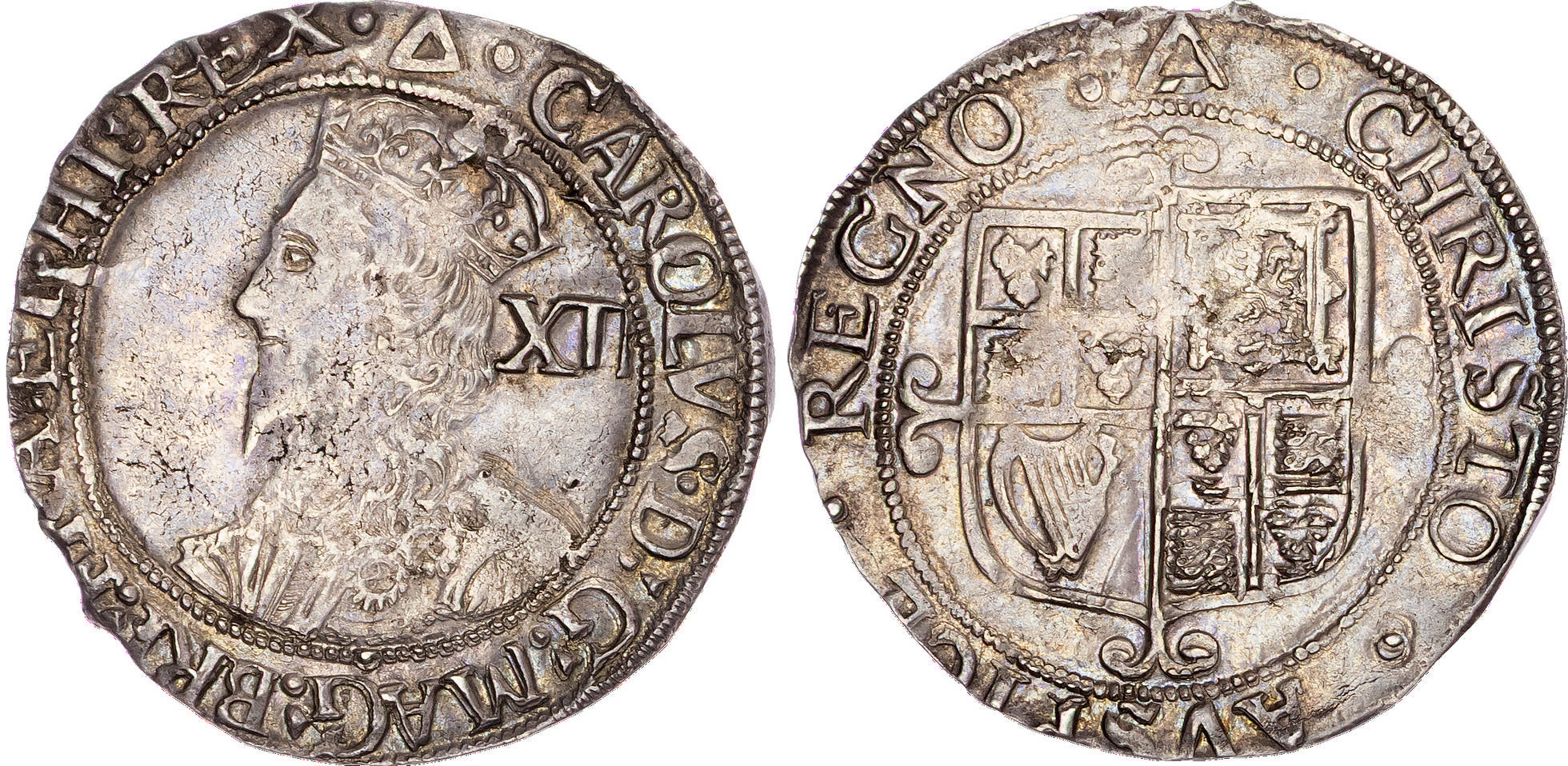 Charles I (1625-1649), AR Shilling, Group F, type 4.4, Tower (London) mint, under King, mm. triangle (1639-40).