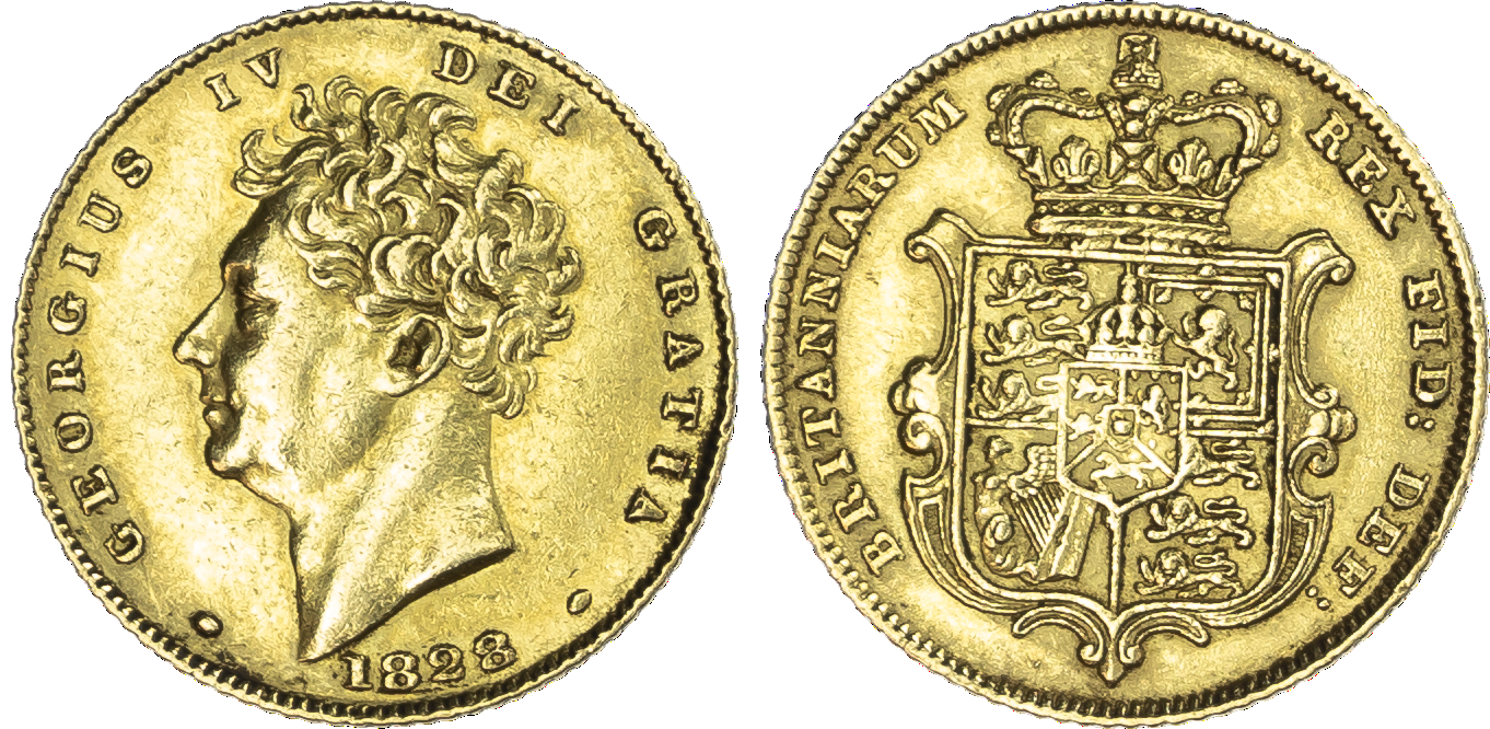 George IV (1820‑1830), AV Half‑Sovereign 1828. Bare head