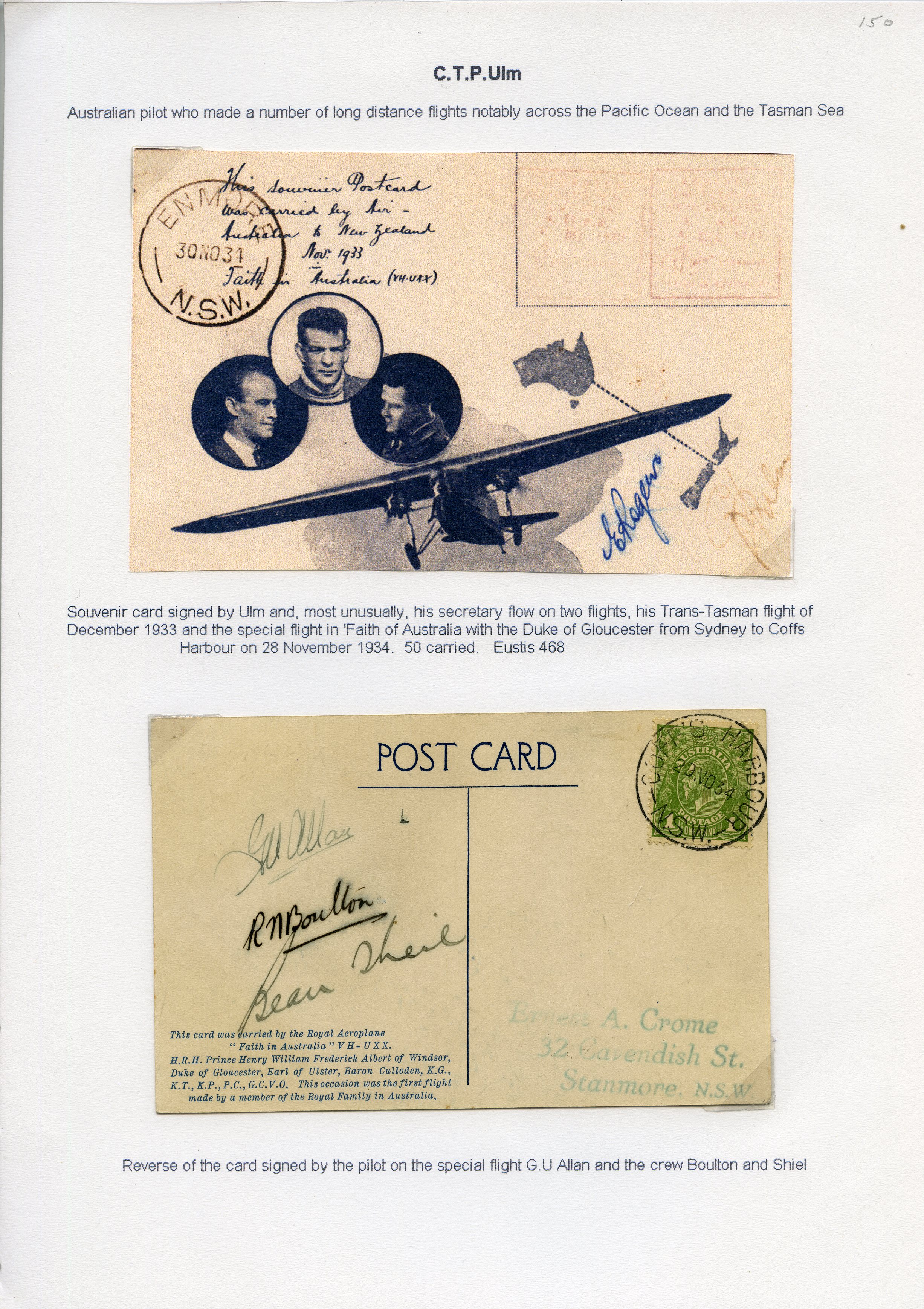 AUSTRALIAN FLIGHT COVERS: 1933-37 seven “Faith...