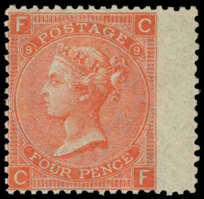 1867 4d vermilion Wmk Large Garter, Plate 9...