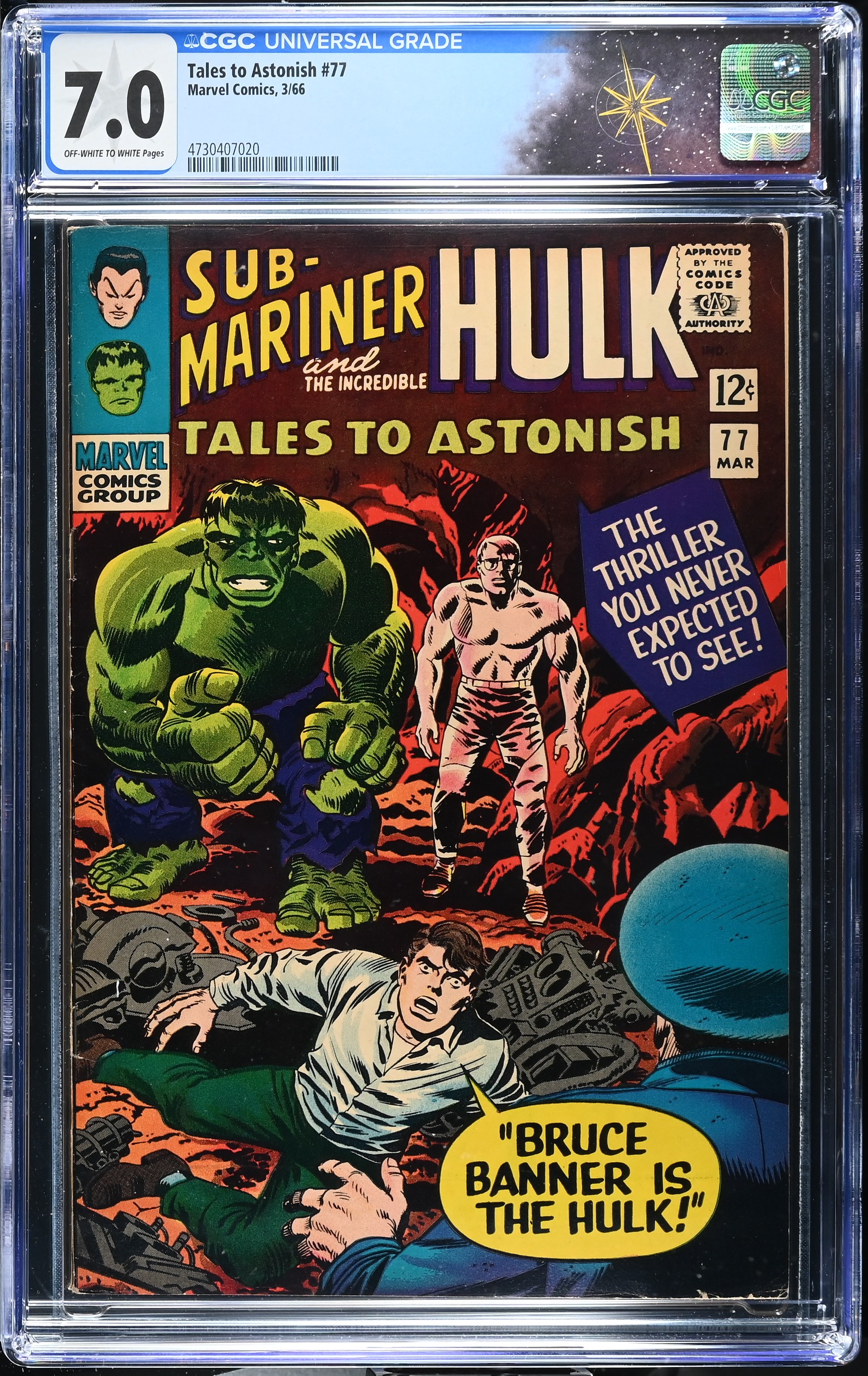 Tales to Astonish #77 CGC 7.0 Hulk's Identity as Bruce Banner Revealed (Marvel Comics, 1966) Off-White to White Pages
