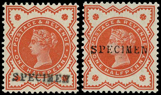 1887 Jubilee ½d vermilion two examples...