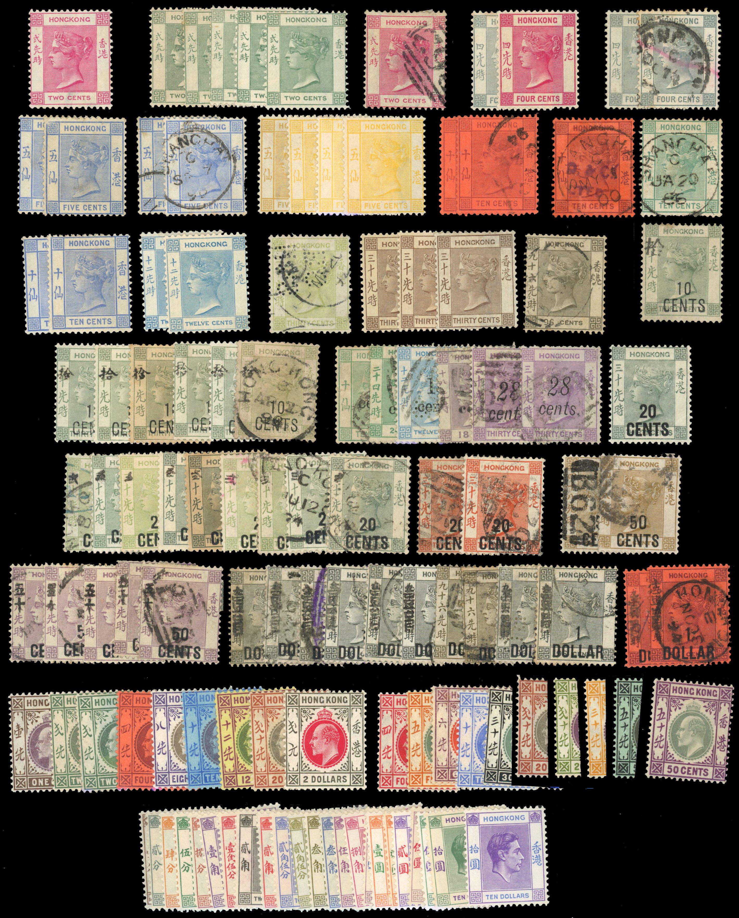 Hong Kong QV to QEII duplicated mint and used selection arranged on Hagner sheets