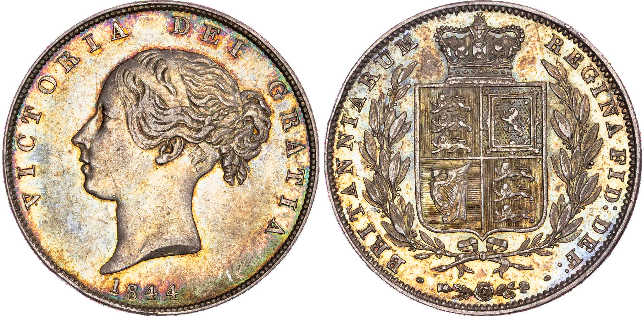 Victoria (1837-1901), AR Halfcrown, 1844, type A⁴.