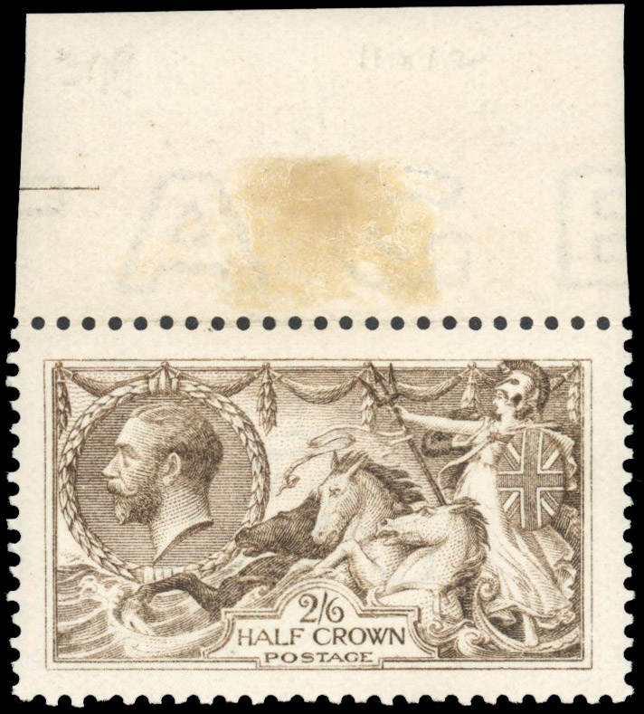 GB 1913 Waterlow 2s6d sepia-brown, top marginal unmounted mint ‘dry print’